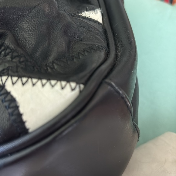 Vintage 1980s patchwork leather bag shoulder bag  3 compartment  black/white EVC - Picture 14 of 16